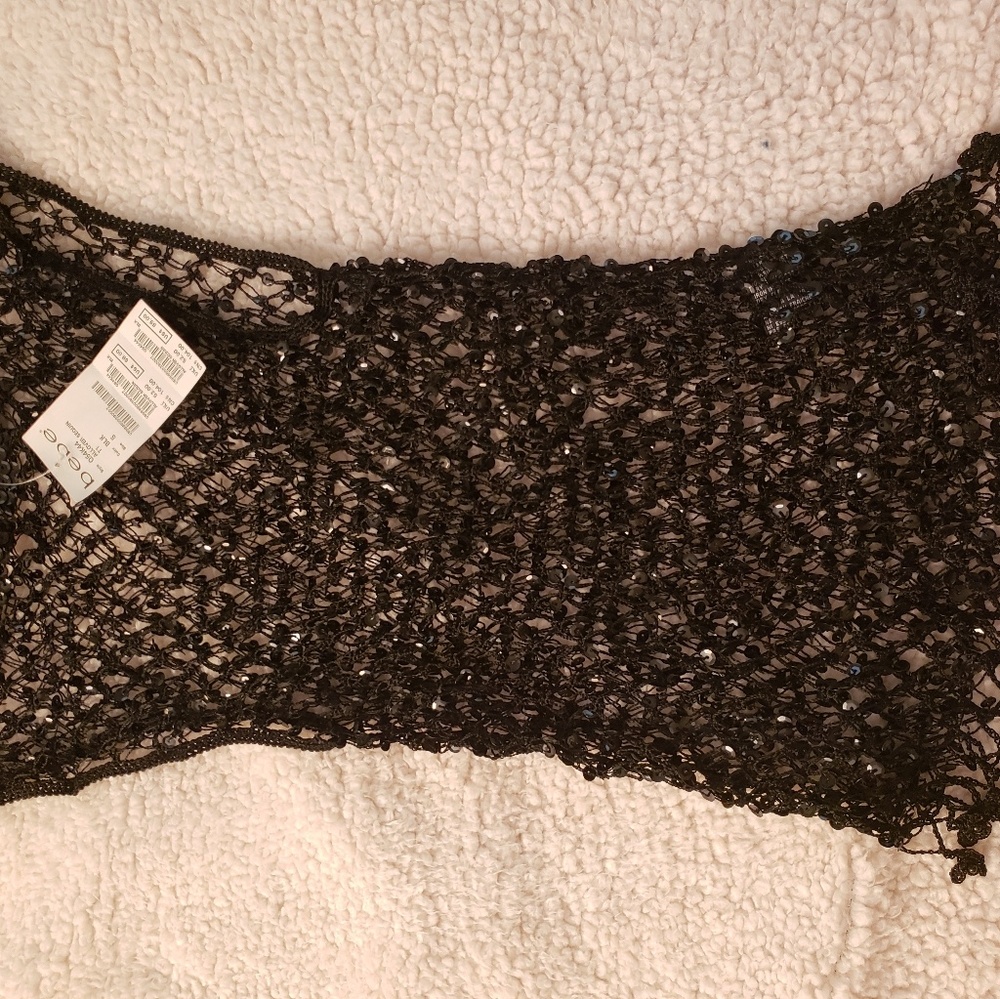 Bebe Black crochet sleeveless dress top NWT Small